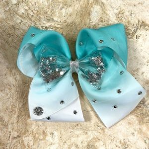 Large Mint Green and White Girls Hair Bow